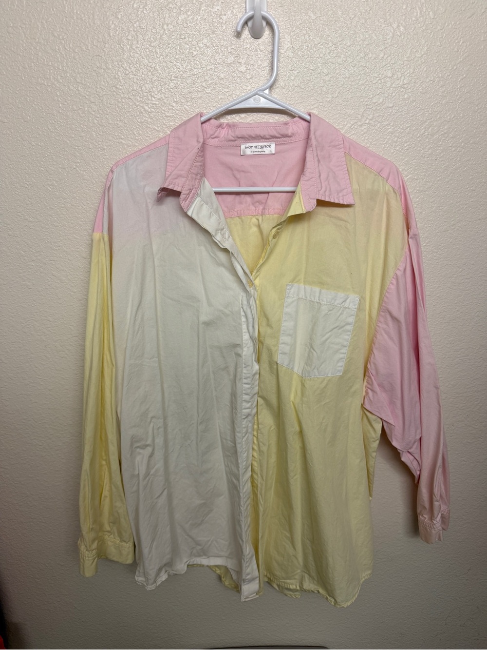 Colorblock Pastel Button-Down Shirt - Pink, Yellow, Cream
